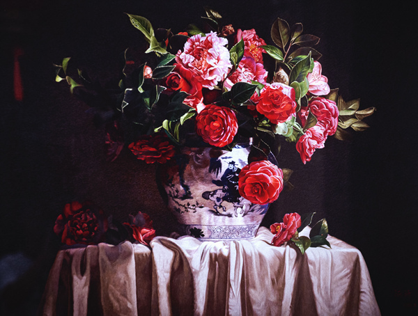 陳琦作品《重慶市花—山茶花》。璧山區(qū)委宣傳部供圖