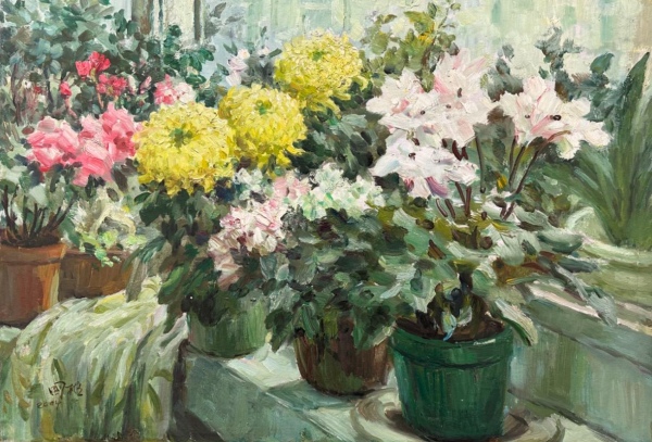 劉國樞作品《蝴蝶花與黃菊》。重慶當代美術(shù)館供圖