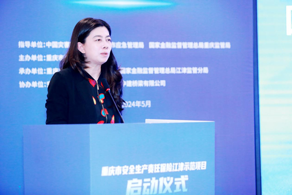 國家金融監(jiān)督管理總局重慶監(jiān)管局黨委書記、局長蔣平介紹全市安責(zé)險生態(tài)體系建設(shè)情況。安誠保險供圖