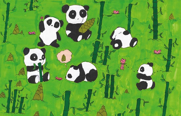 凱德希望小學(xué)的孩子們用充滿童真的畫作歡迎大熊貓“叻叻”回家。凱德集團(tuán)供圖