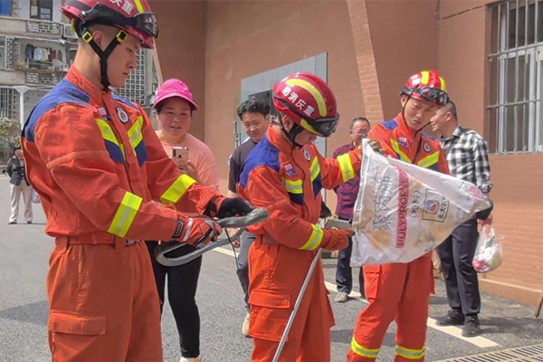 捕蛇現(xiàn)場。重慶市涪陵區(qū)消防救援局供圖