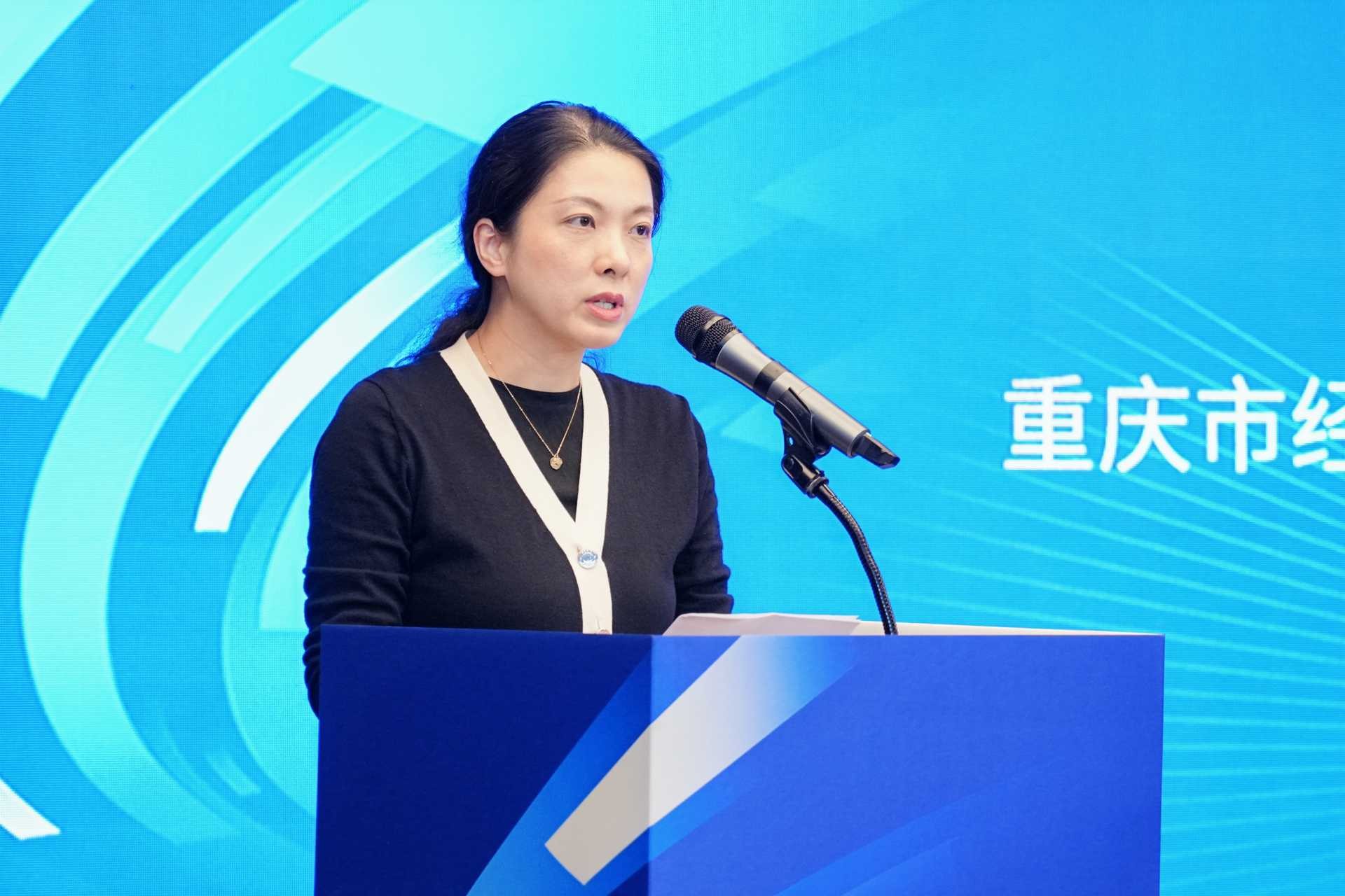 重慶市經(jīng)濟(jì)信息委融資服務(wù)處副處長丁林毅致辭。重慶股份轉(zhuǎn)讓中心供圖