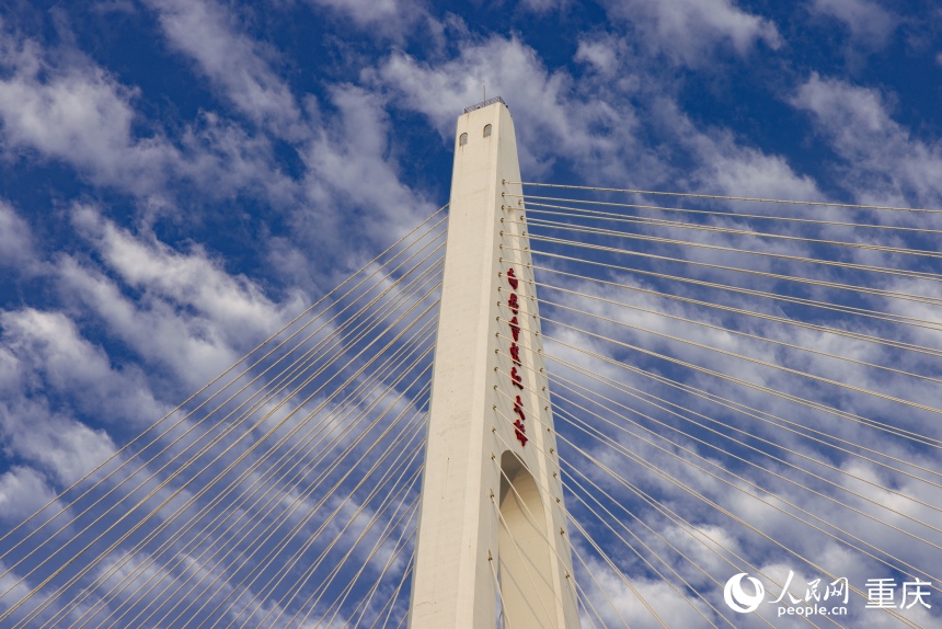 白居寺長(zhǎng)江大橋橋塔高達(dá)236米。人民網(wǎng) 曾英豪攝