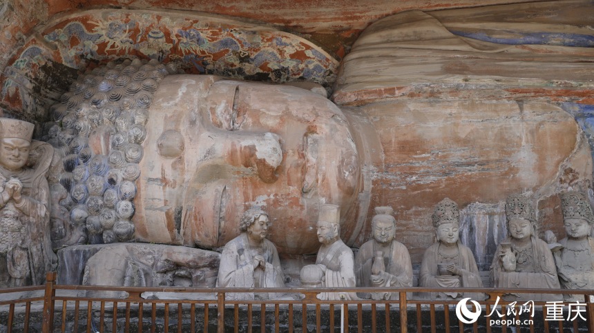 大足石刻寶頂山釋迦涅槃圣跡圖。人民網(wǎng) 曹欣悅攝