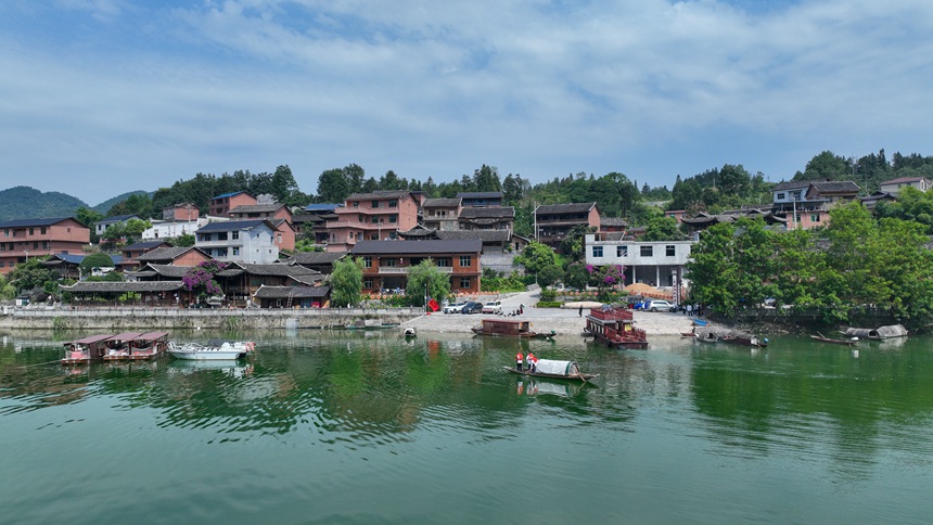 “河小青”志愿者們正在酉水河清漂。邱洪斌攝