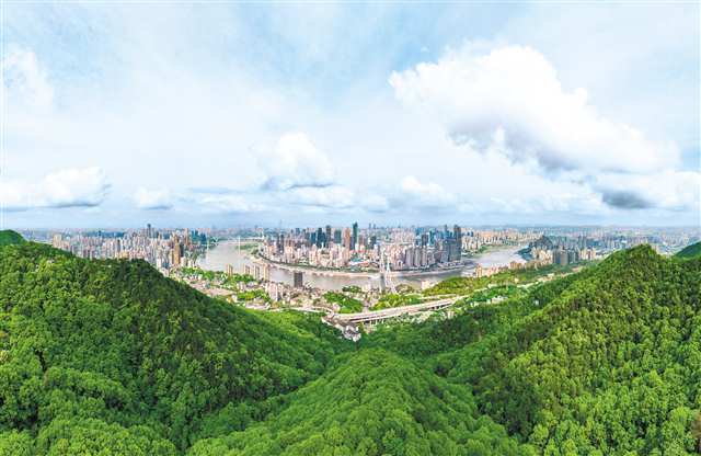 從南山眺望藍天白云下的重慶城區(qū)。（本報資料圖片）記者 謝智強 攝/視覺重慶